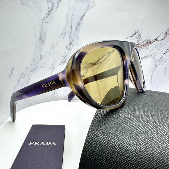 New PRADA Sunglasses Brown Striped Laguna Aviator Shield Mask New main image 15
